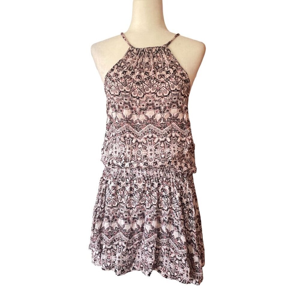 Free People Simone Batik Print Halter Mini Dress SZ S Boho Festival